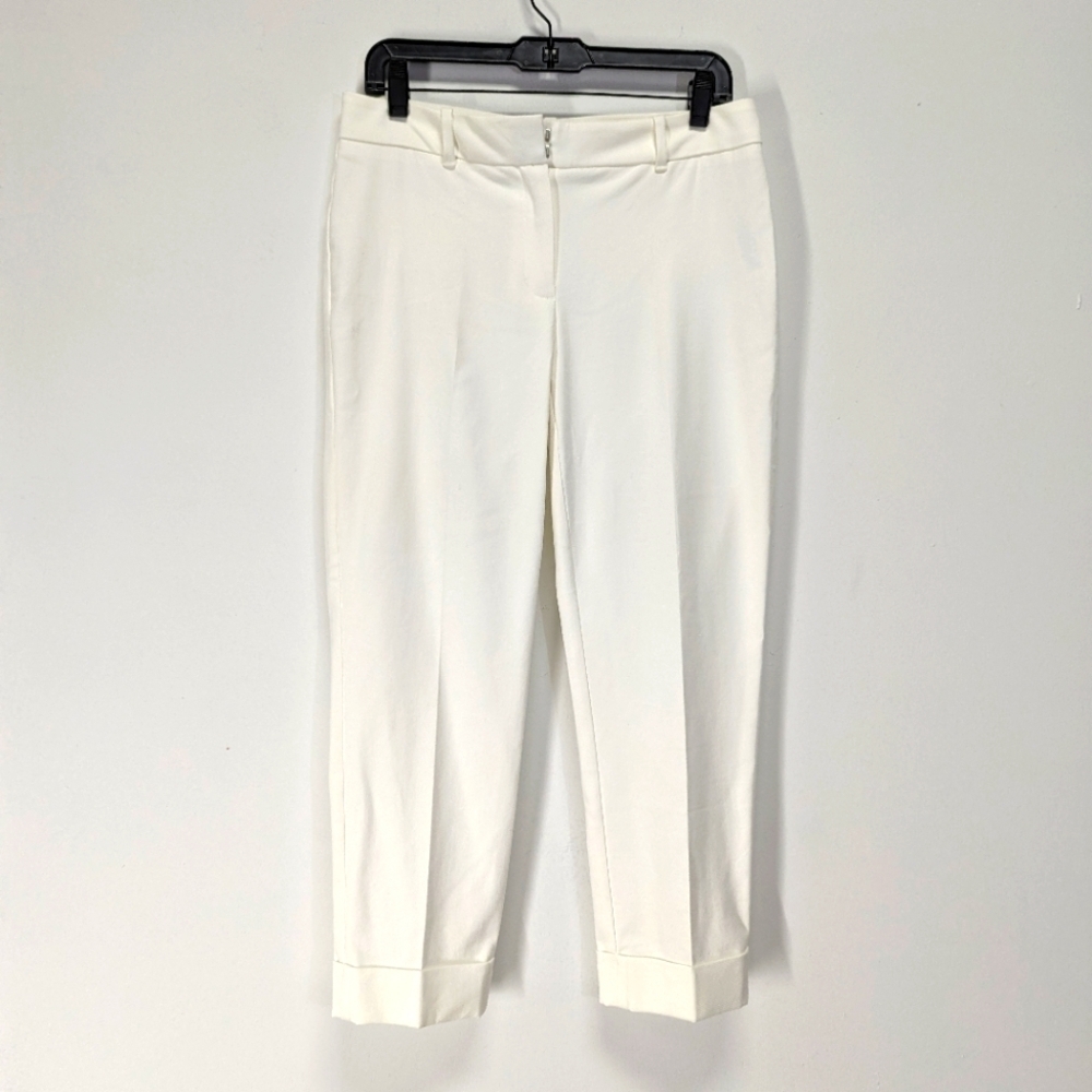 WHBM White Cropped Cuffed Pants Summer Stretch Cotton Blend 6 Vacation Spring